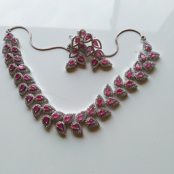 Modern Ruby Marquees, Diamond Zircon Necklace - Picture 8 of 11